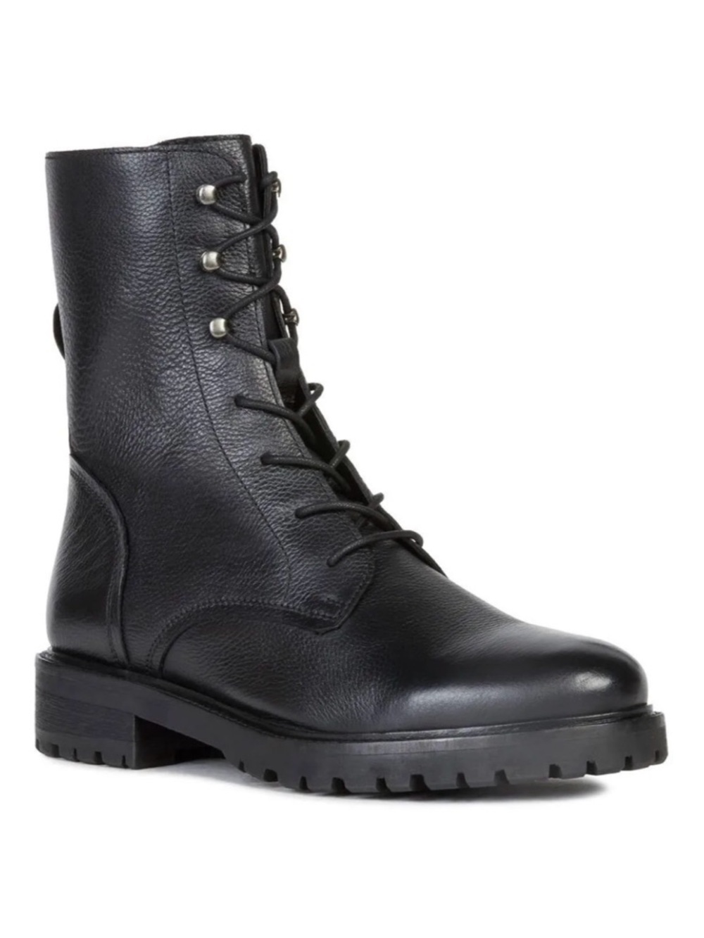 Geox Hoara women’s black leather lace and zip combat boots size 8